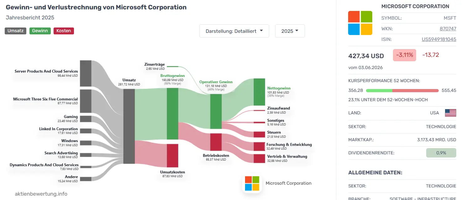 Beispiel für ein visualisiertes income Statement